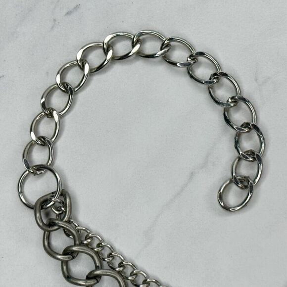 Pink Flower Rhinestone Silver Tone Metal Chain Link Belt Size Large L XL - Picture 11 of 12